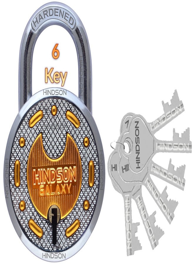 HINDSON Galaxy Brass Lock and Key Round 65mm with 6 Key, Steel Double Locking, 8 Lever Padlock for Door, Gate, Shutter (Finish Gold) - Image 1